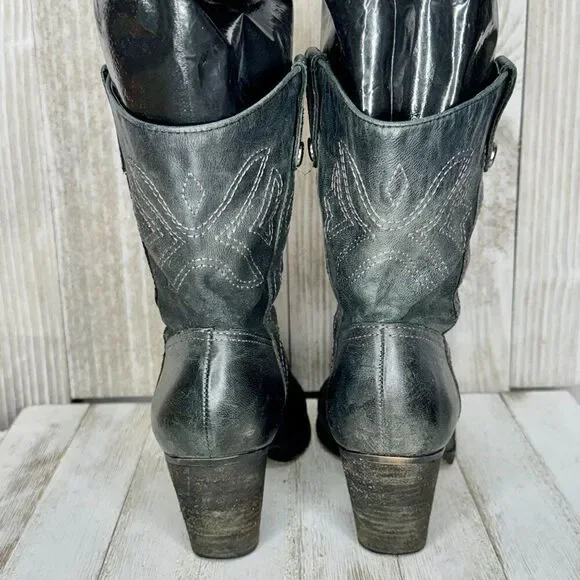 Gianni Bini Black Leather Aces Wild Cowboy Style Boots Size 8.5 - Picture 7 of 11